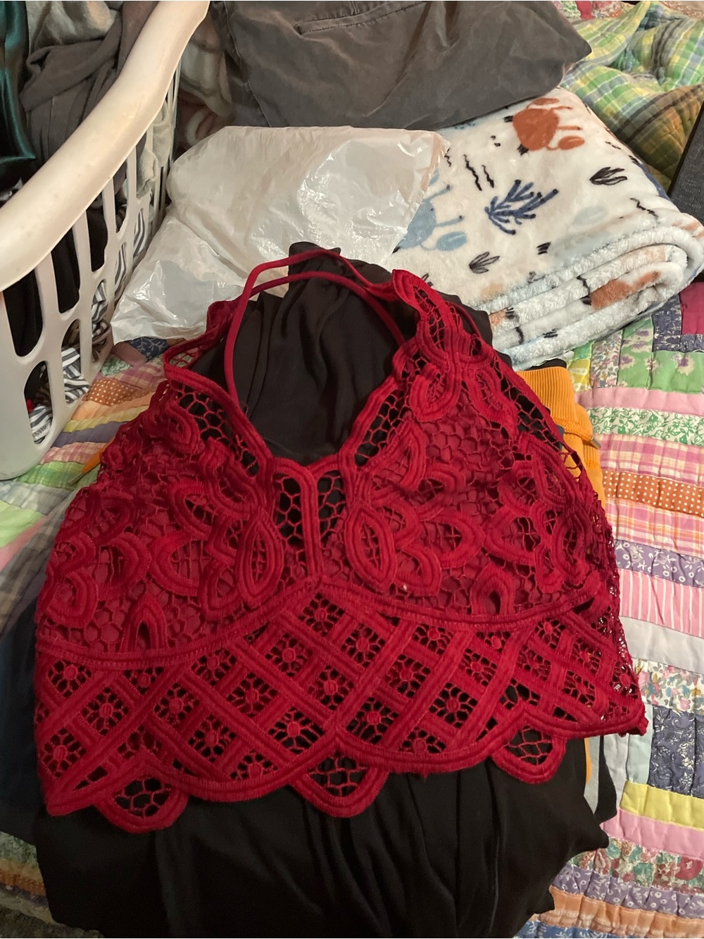 Crochet Lace Bralette in Deep Red
